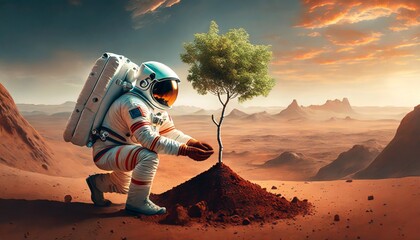 astronaut in the desert - obrazy, fototapety, plakaty