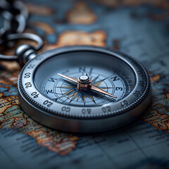 Vintage Compass on Old World Map with Golden Light