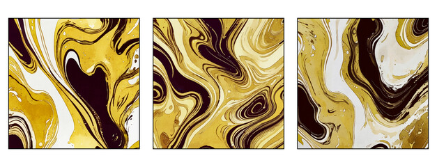 Set of 3 Watercolor painting on canvas . Alkohol ink  background .  Generated by Ai - obrazy, fototapety, plakaty