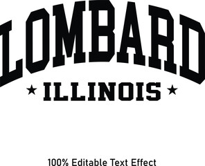 Lombard text effect vector. Editable college t-shirt design printable text effect vector