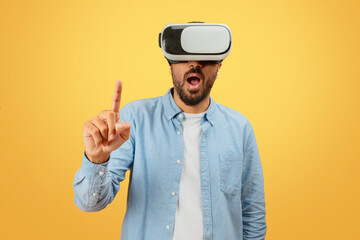 Person using VR headset pointing up