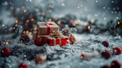 Enchanting Christmas Gifts and Decorations Surrounded by Snow