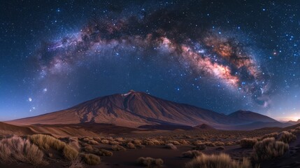 Stunning view of the Milky Way galaxy over a serene desert landscape at night