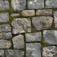 Fototapeta premium Nature's Embrace: Moss and Plants Growing on Stone Wall
