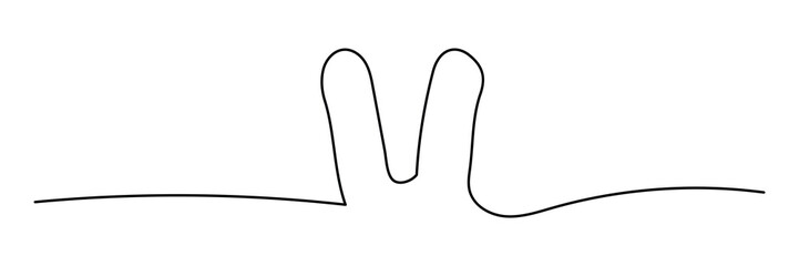 Easter Bunny Ears line art banner in scribble style hand drawn with continuous thin line, divider shape. Isolated on white background. Vector illustration. Eps file 73.