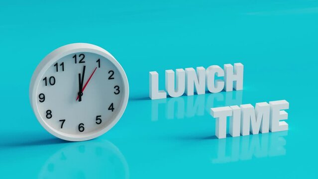 Lunch Time Clock 3d Animation, Eating break Concept