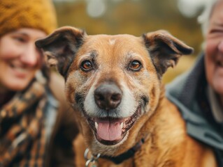 A senior dog finding a forever home with an elderly couple at an adoption event - Powered by Adobe