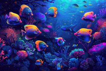 Fototapeta na wymiar Animals of the underwater sea world. Ecosystem. Colorful tropical fishs. Life in the coral reef.