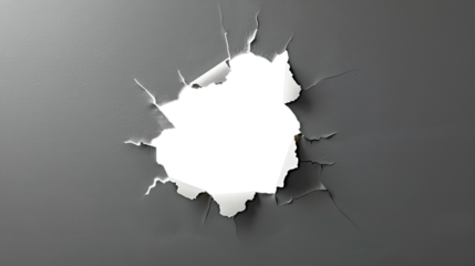 A torn hole in gray paper, a hole in the wall with ragged edges. A window to another world. Isolate. AI generated.