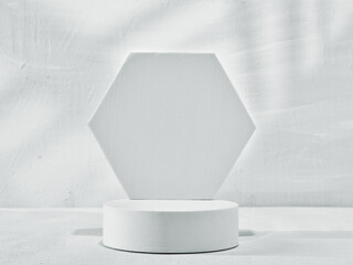 White Geometric Hexagonal Podium on Textured Surface