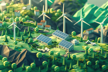 A visual representation of sustainable energy technologies and eco-friendly practices, highlighting efforts to reduce carbon footprint and promote environmental preservation. - obrazy, fototapety, plakaty