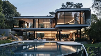 Naklejka premium Describe a visual delight of a home design nestled in the bayside of Melbourne, Australia.