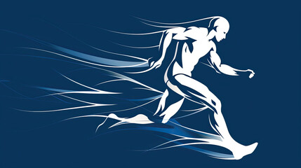 World sports Day, white silhouette of sportsman on navy blue background, Poster, banner, card, background. 