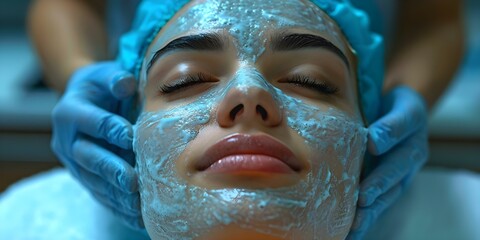 Closeup of a cosmetologist performing a facial cleansing procedure on a client in a beauty salon. Concept Facial Cleansing, Beauty Salon, Cosmetologist, Closeup, Skincare Routine