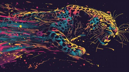 Dynamic, colorful halftone illustration of a wild animal chase, vivid with motion and life - obrazy, fototapety, plakaty