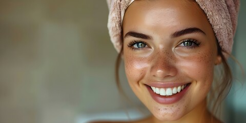 A smiling woman enjoying an anti-aging facial massage during a beauty treatment. Concept Beauty Treatments, Anti-Aging Skincare, Facial Massage, Wellness Relaxation, Spa Lifestyle - obrazy, fototapety, plakaty