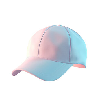 A close up of a baseball cap with a pink and blue visor