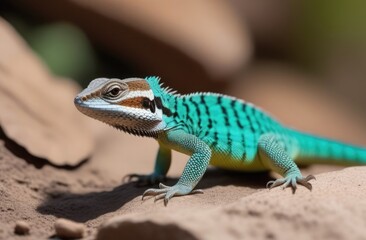 Blue lizard stands on a stone