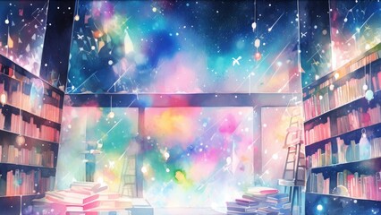虹色の幻想的な図書室_2