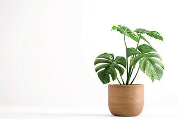 Green monstera tree in pot on white background