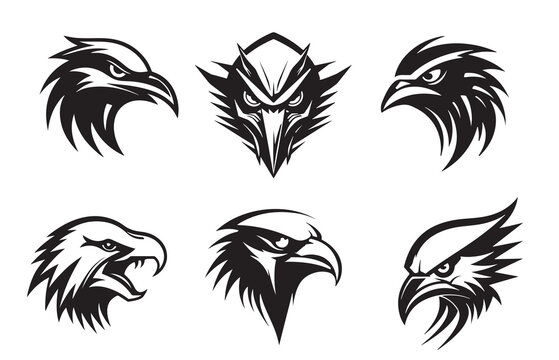 Head of raven. Crow abstract character illustration. Graphic logo designs template for emblem. Image of portrait for company use or tattoo set.