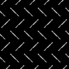 Medical surgery scalpel tool icon isolated seamless pattern on black background