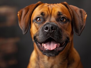Close-up of boxer dog with mouth open and shallow deptsh of field
