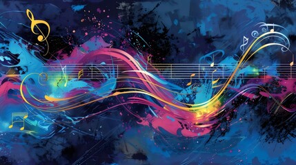 Abstract Colorful Music Waves Artistic Background Melody