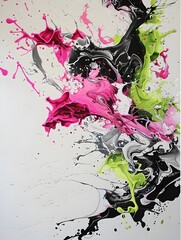 Vibrant Pink Green Black Paint Splashes Dynamic Abstract Art