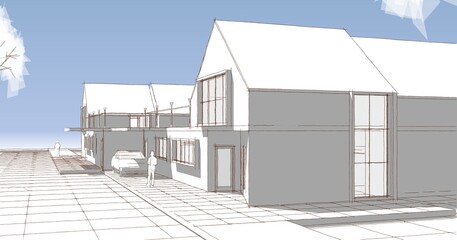 Fototapeta na wymiar house residential architecture 3d illustration