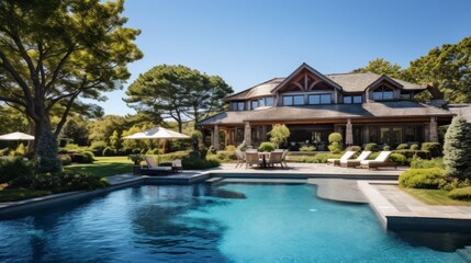 Mediterranean inspired villa with a sprawling garden and a private beach access in the exclusive Hamptons, New York