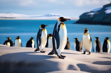 Group of penguins in the wild