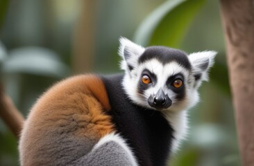 Fototapeta premium Close-up. Lemur sitting on a tree