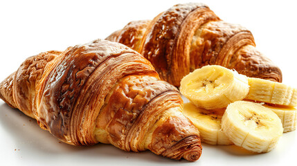 croissant with banana in breakfast brunch menu National Banana Day. The third Wednesday of April. Poster, banner, card, background. Banana day logo for the international banana day in april - obrazy, fototapety, plakaty