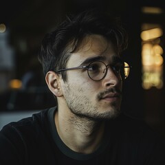 portrait of a man with glasses, nerdy guy, isolated background