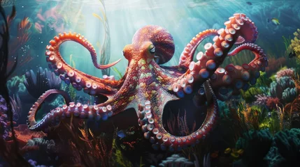 Fotobehang Explore the ocean's depth in a prompt highlighting an octopus in its natural habitat © lara