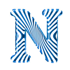 White symbol with blue vertical ultra-thin straps. letter n