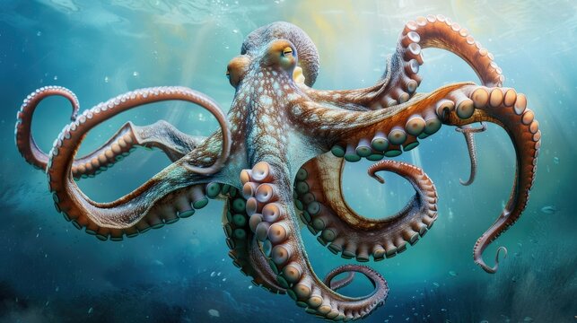 Explore the ocean's depth in a prompt highlighting an octopus in its natural habitat
