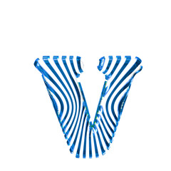 White symbol with blue vertical ultra-thin straps. letter v