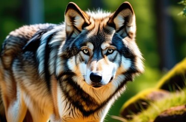 Fototapeta premium Close-up. Portrait of a wolf. Wolf in the wild