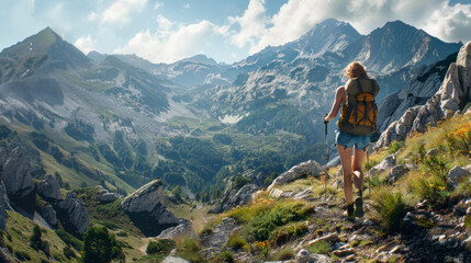 Resilient Woman Hiking European Mountain Trail: Inspiring Adventure and Exploration