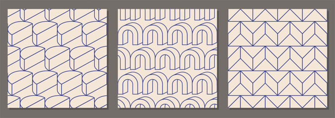 Minimalist line art seamless pattern abstract creative geometric composition - 774243193
