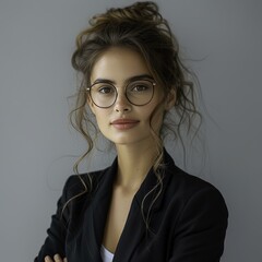 portrait of a woman in glasses on an isolated background