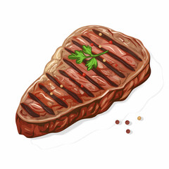 Grilled beef steak with parsley and spices. Vector illustration.
