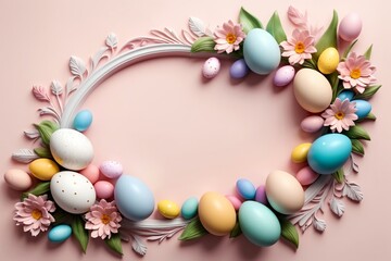 Fototapeta na wymiar Easter greeting card, colorful Easter eggs