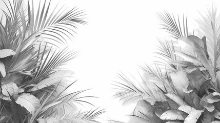Black and white tropical background with palm leaves. 3D illustration.