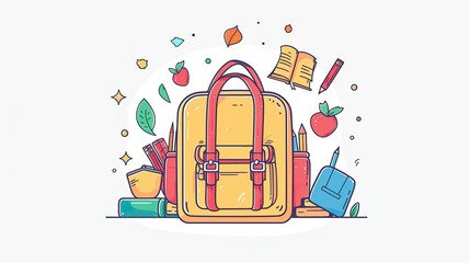 Backpack and School Supplies Artwork in Various Styles on Neutral Backgrounds. Back to School Concept