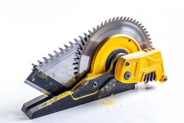 Naklejka premium Yellow and black hand circular saw isolated on white background