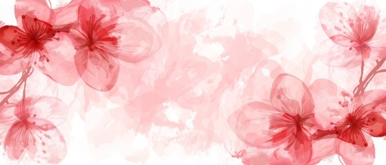   Pink flowers against a white backdrop, with red strokes at the bottom - obrazy, fototapety, plakaty