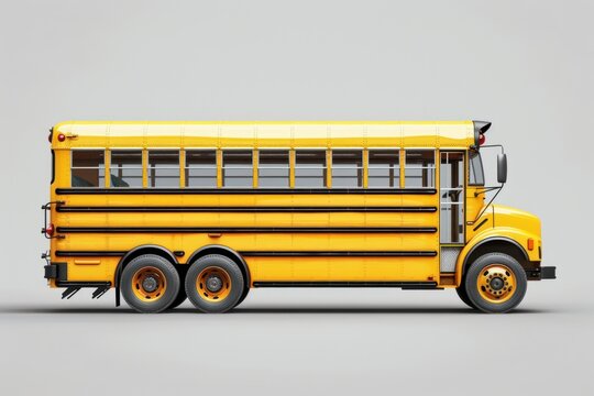 Yellow school passenger bus isolated on light gray background